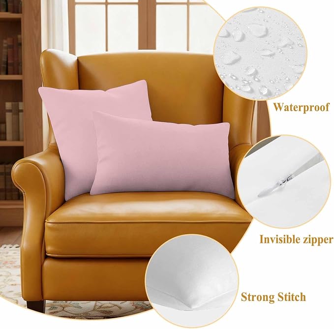 Soild Color Outdoor Pillow Covers 26"x26" Set of 2, Pink Waterproof Throw Pillow Covers for Patio Furniture, Decorative Cushion Covers for Porch