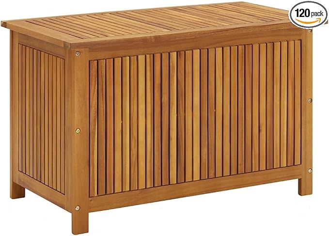 Rustic Natural Brown Storage Box Solid Acacia Wood Outdoor Storage Box for Pillows Blankets Gardening Tools