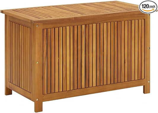 Rustic Natural Brown Storage Box Solid Acacia Wood Outdoor Storage Box for Pillows Blankets Gardening Tools