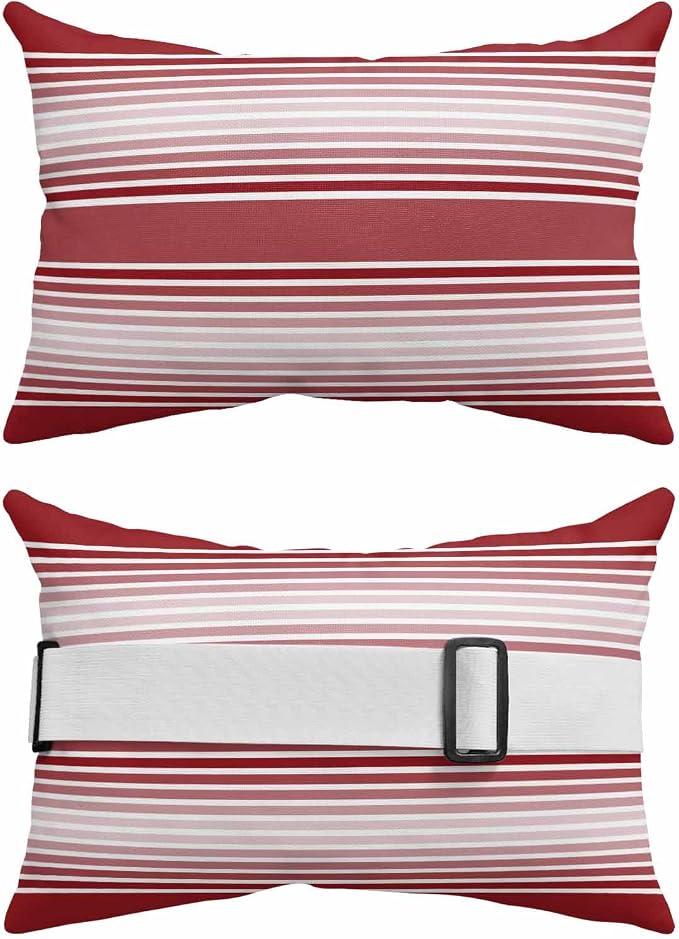 Pack of 4 Outdoor Lumbar Pillow Covers 12x20 Inch, Red Striped Waterproof Throw Pillow Covers Set, Red Ombre Farmhouse Stripes Indoor&Outdoor Decorative Cushion Cases for Patio Porch Car