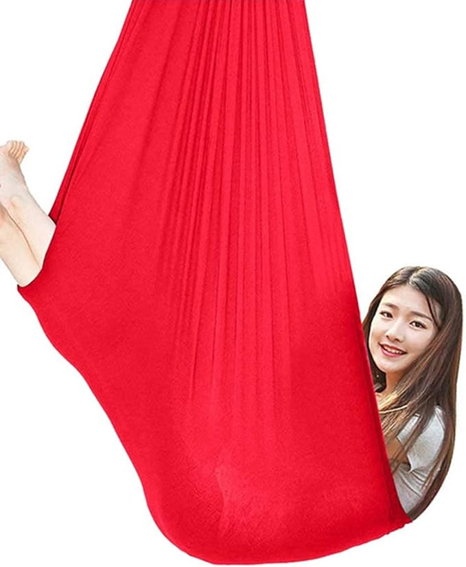 360° Rotating Elastic Aerial Yoga Hammock Outdoor Indoor Swings Aerial Yoga Sensory Therapy Cuddle Swing Soft Elastic Parcel Steady Seat Swing (Color : Red, Size : 100x280cm)