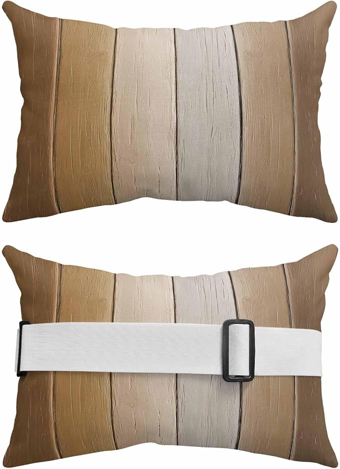 Brown Ombre Outdoor Pillows for Chaise Lounge Chair Waterproof Lumbar Pillows with Insert&Adjustable Strap Beach Headrest Pillow Vintage Country Wooden Recliner Neck Pillow for Patio Pool 11"x16"