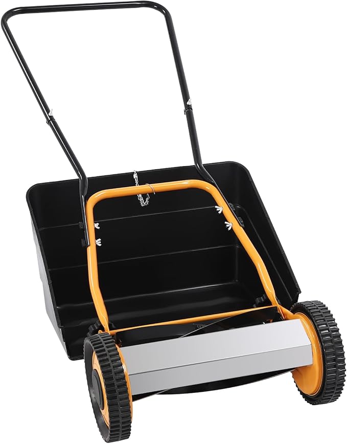 Manual Mowers 14-Inch 5-Blade Push Reel Lawn Mower with Detachable Grass Collecting Box Hand Push Lawn Mower with Adjustable Cutting Height for Garden, Yard 2 Wheels 2-in-1 Function