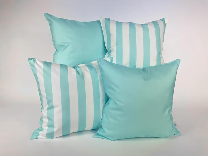 Pack of 2 Outdoor 20''x20'' Waterproof Baby Blue Throw Pillow Covers Decorative Square Patio Pillows for Patio Furniture (Waterspout)
