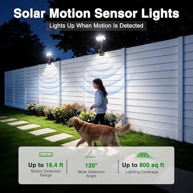 iMaihom Clip On Solar Lights Outdoor with Motion Sensor, 92 LED 600LM Solar Fence Lights, Warm/Neutral/Cool White, 360° Adjustable, IP65 Waterproof Security Light for Deck, Gutter, Porch (4, Black)
