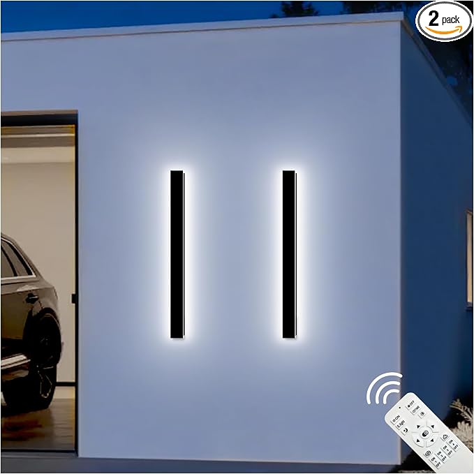 Modern Outdoor Wall Lights, 2Pack 31.5inch Long Outdoor Sconce Light | LED Dimmable Outdoor Light Fixtures Wall Mount Exterior Lighting IP65 Waterproof Black Outside Wall Lights for House Garage