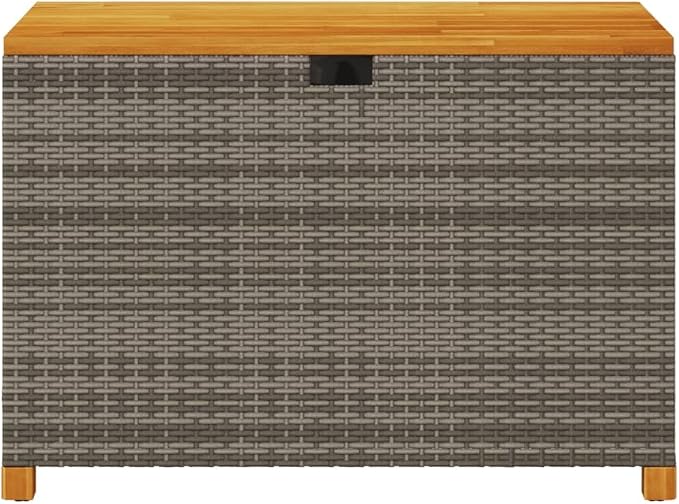 Patio Storage Box, Deck Box Organization and Storage, Deck Storage Container Box for Patio Furniture,Outdoor Cushions, Pool Supplies, Gray 43.3"x21.7"x24.8" Poly Rattan Acacia Wood