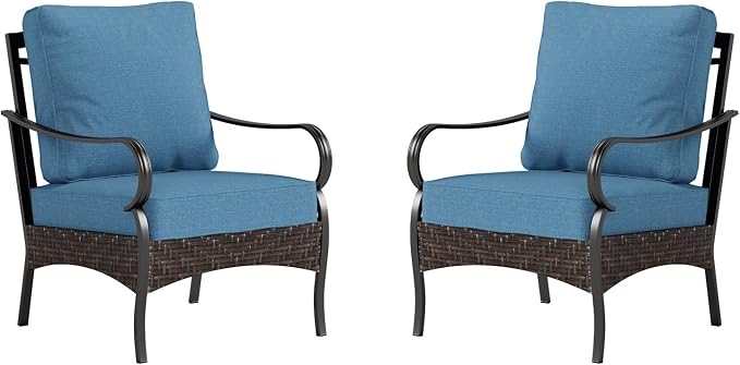 Sophia & William Extra Large Outdoor Patio Sofa Chairs Set 2 PCS Heavy-Duty Porch Furniture with High Back & Deep Seating Area, 5.5" Thicken Cushions for Deck, Lawn, Outside (Navy)
