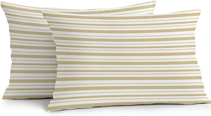 Yellow Vertical Stripes Waterproof Outdoor Pillow Covers Set of 2 Home Decor, Boho Pinstripes Apricot Lines Lumbar Pillowcase Patio Pillow Covers for Couch Bench Patio Furniture Garden 20x12in