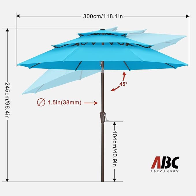 ABCCANOPY 10Ft 3 Tiers Market Umbrella, Outdoor Table Umbrella for Patio, Deck, Backyard (Turquoise)