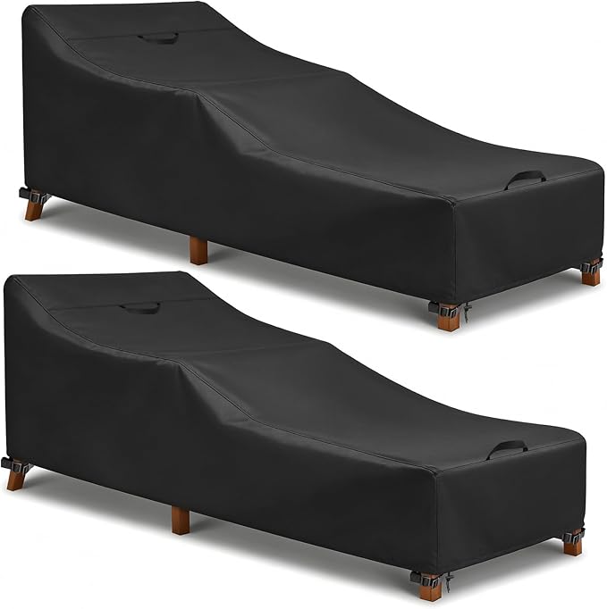 LBTING Outdoor Chaise Lounge Covers 2-Pack, Patio Pool Lounge Chair Covers 80L x 30W x 30H Inches, 420D Oxford Waterproof Windproof Dust-Proof UV-Resistant Furniture Cover - Black
