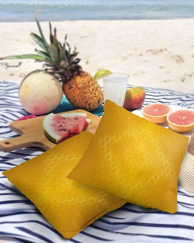 Prime Leader Outdoor Waterproof Pillow Covers Set of 2, Retro Gold Gradient Geometric Abstract Art Patio Throw Pillow Covers, Decorative Cushion Case for Couch Sofa Furniture Garden, 20x20 Inch