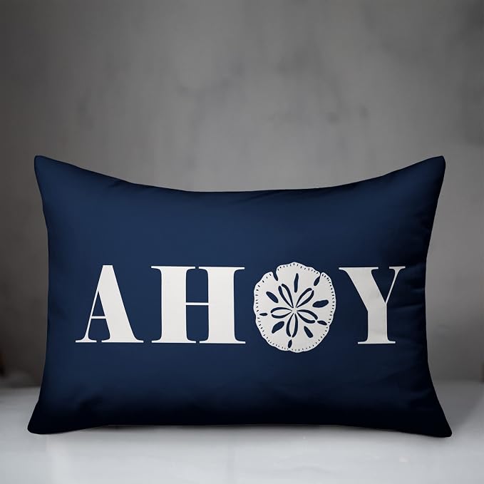 Ahoy Indoor/Outdoor Pillow | Decorative Pillows for Living Room Couch Bed Sofa Patio, Fluffy Soft Cushion | Water Resistant Blue, 14x20