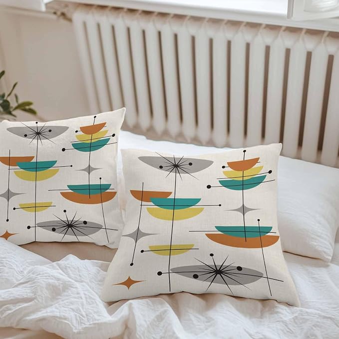 Vandarllin Outdoor Throw Pillows Covers 26x26 inch Set of 2 Waterproof Boho Mid Century Decorative Zippered Cushion Covers for Patio Furniture, Yellow Orange Geometric Abstract Lumbar Pillowcases