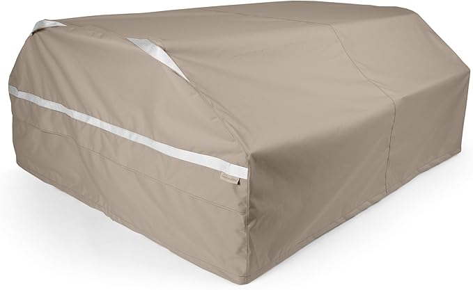 Covermates Prestige Picnic Table Cover – All-Weather Outdoor Furniture Protection, Water-Resistant Polyester with Mesh Vents, Secure Drawcord & Buckle Straps, 76W x 62D x 32H, Clay