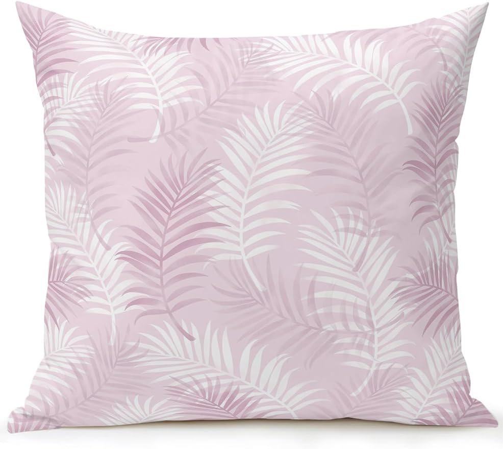Waterproof Outdoor Pillow 1 Pack Pink Tropical Palm Leaves Decorative Throw Pillows Cover & Insert 16x16 Inch Pillowcase Summer Jungle Foliage Pillows for Couch Sofa Bed Patio Furniture Indoor Outdoor