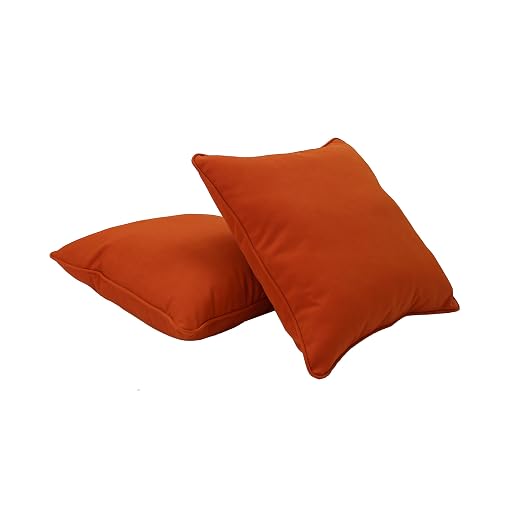 Factory Direct Partners Presidio 15" x 15" Square Decorative Throw Pillow Set with Piping for Indoor/Outdoor Furniture UV, Fade, Weather-Resistant Olefin Fabric (2-Pack) - Burnt Orange, 13809-121