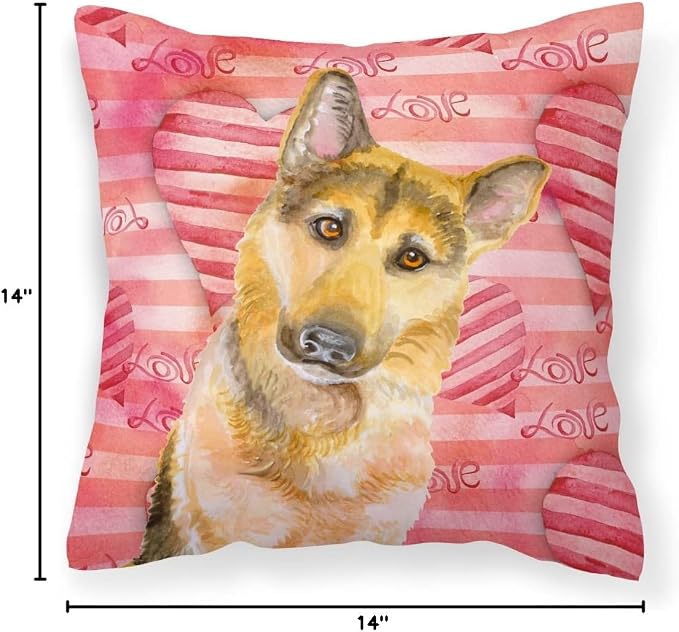 Caroline's Treasures BB9798PW1414 German Shepherd #2 Love Fabric Decorative Pillow, Red Machine Washable, Indoor Outdoor Decorative Pillow for Couch, Bed or Patio, 14Hx14W