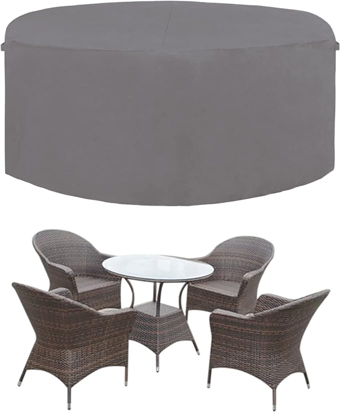 Easy-Going 600D Heavy Duty Round Patio Furniture Cover, Outdoor Table and Chair Set, Waterproof Sectional Cover (62"DIAx 28"H, Grey)