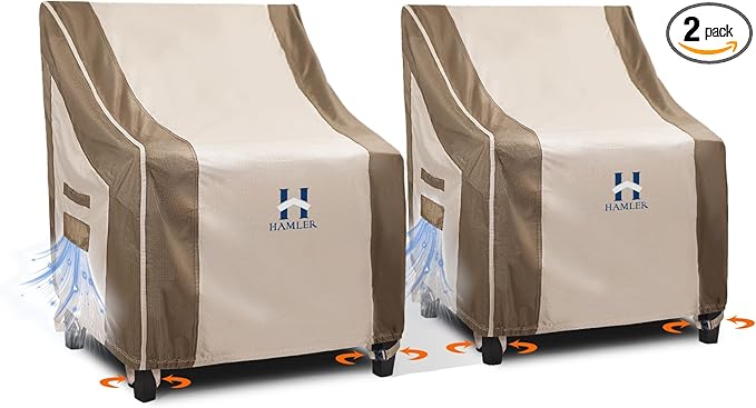 HAMLER Patio Chair Covers 2 Pack, Outdoor Chair Covers Waterproof Fits up to 29W x 30D x 36H inches, Heavy Duty Lawn Furniture Covers, Lounge Deep Seat Cover for Patio Furniture