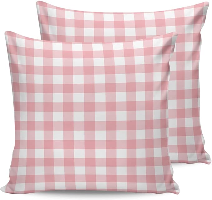 Outdoor Waterproof Throw Pillow Covers Set of 2 Romantic Love Pillowcases 24x24 Inches Pink Buffalo Check Plaid Patio Decorative Pillows Cushion Case Patio Pillows for Couch Bed Chair Garden