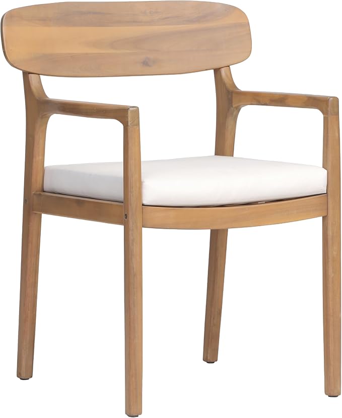 Christopher Knight Home Zoa Acacia Wood Dining Set for 6, Outdoor Dining Table with Dual Slatted Pedestal Bases, Outdoor Dining Chairs with Cushions, 7 Piece Patio Dinner Set, Beige/Light Teak/Brown