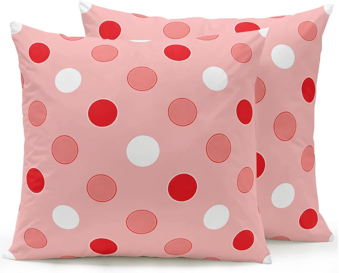 Waterproof Outdoor Pillow Set of 2 Red Polka Dots Decorative Throw Pillows Cover & Insert 16x16 Inch Pillowcase Funny Circles Spots Square Pillows for Couch Sofa Bed Patio Furniture Indoor Outdoor