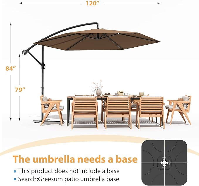 Greesum Patio Umbrella, Outdoor Table Umbrella with Push Button Tilt, Crank and 8 Sturdy Ribs