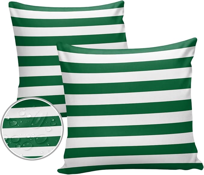 Outdoor Pillows 18x18 Waterproof Outdoor Pillow Covers Green Christmas Striped Vintage Polyester Throw Pillow Covers Garden Cushion Decorative Case for Patio Couch Decoration Set of 2 Farmhouse Xmas