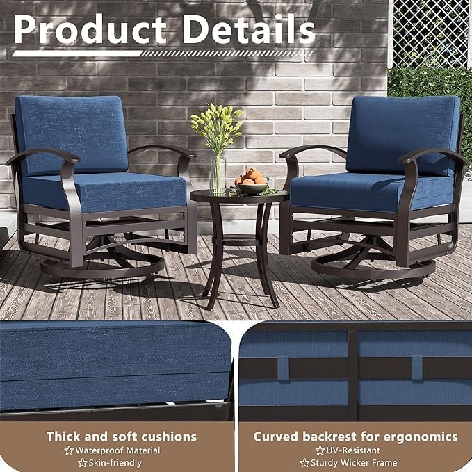 Aluminum Patio Furniture Set with Fire Pit Table, 8 Seats Outdoor Patio Conversation Sets with Swivel Chair Modern Metal Sectional Sofa with Upgrade Cushions for Patio, Backyard - Blue