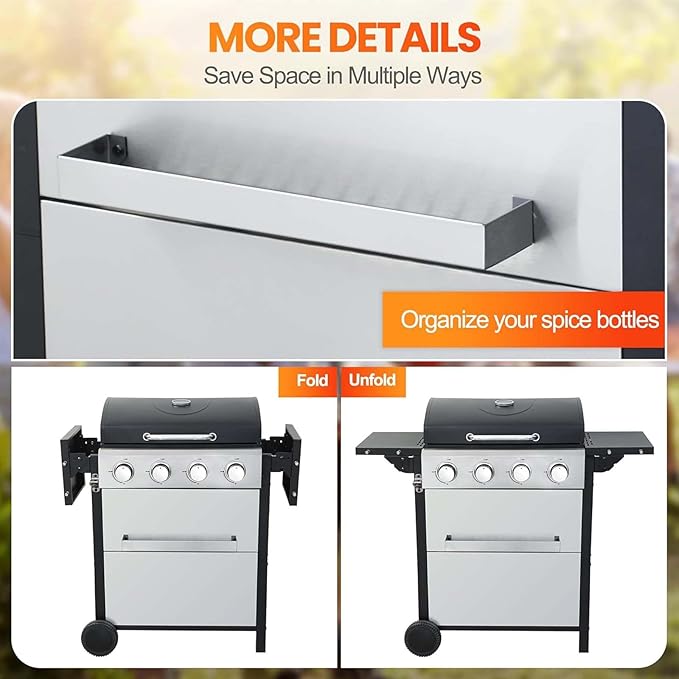 4-Burner Propane Gas Grill with 2 Foldable Side Tables, 34,200 BTU Outdoor BBQ Grill with Porcelain-Enameled Flame Tamers, Built-in Thermometer, Easy Assembly for Patio, Backyard BBQ