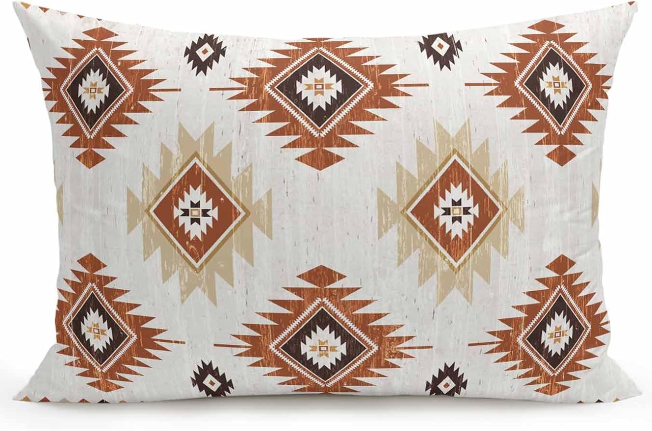 Waterproof Outdoor Pillow 1 Pack Orange Boho Aztec Decorative Throw Pillows Cover & Insert 20x12 Inch Lumbar Pillowcase Southwest Tribal Style Pillows for Couch Sofa Bed Patio Furniture Indoor Outdoor