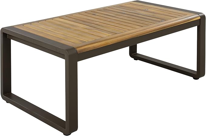 Merax 4-Piece Large Size Outdoor Conversation Sofa Set, Metal and Acacia Wood Frame Sofa with Removable Cushions, Waterproof & UV-Resistant, 5-Person Patio Furniture for Garden Backyard, Brown