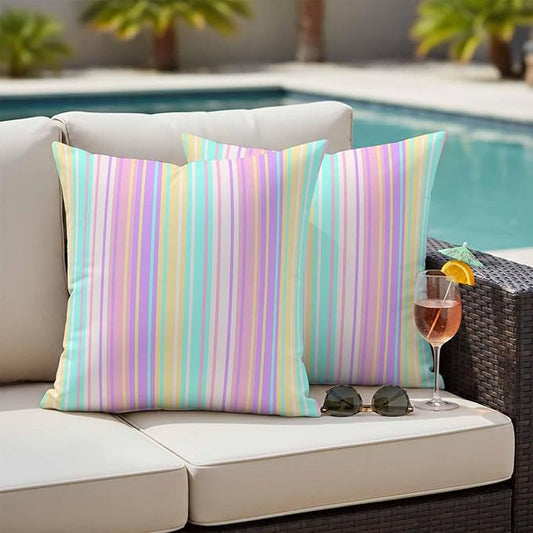 Pink Aqua Stripes Outdoor Pillow Covers 18x18 Inch Throw Pillow Covers Set of 2 Waterproof Decorative Pillow Cases Geometric Yellow Geometric Cushion Covers for Patio Furniture Garden Couch Sofa
