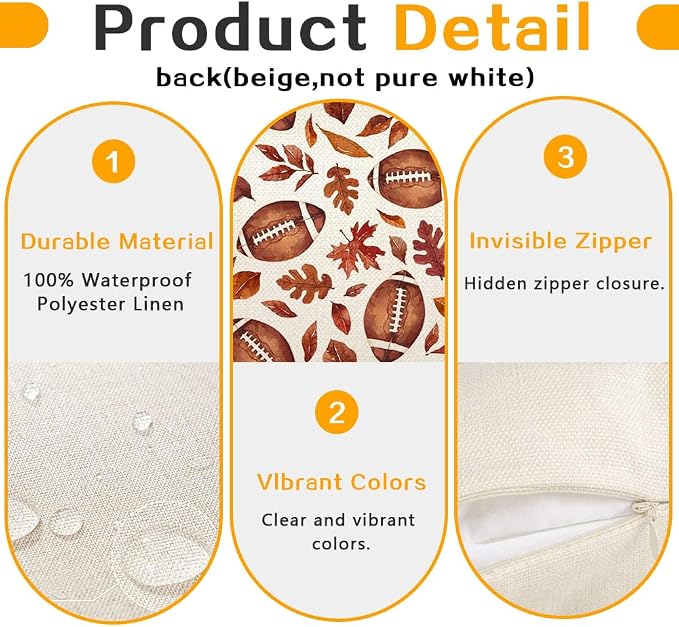 RABUSOFA Fall Football Outdoor Pillow Covers 12x20 Waterproof,Maple Leaves Autumn Lumbar Cushion Case Decoration for Home Sofa Couch Indoor (Brown, 20" x 12")