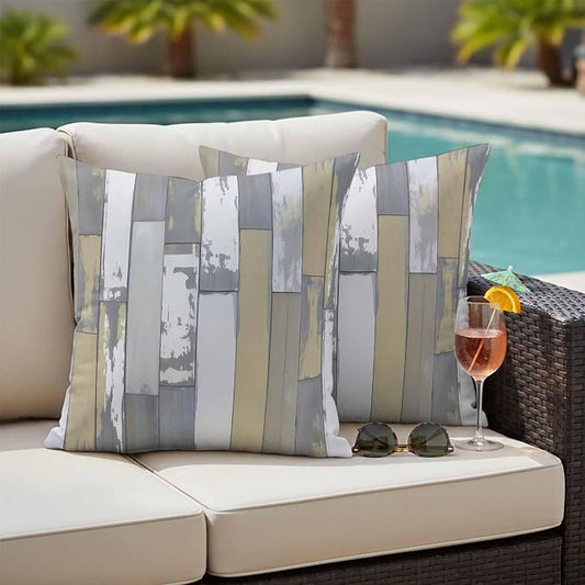 Yellow Gray Outdoor Pillow Covers 20x20 Inch Throw Pillow Covers Set of 2 Waterproof Decorative Pillow Cases Rustic Vintage Shabby Mottled Wood Grain Cushion Covers for Patio Furniture Garden Couch