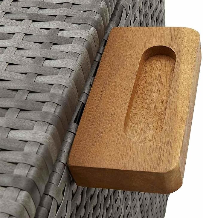 Poly Rattan Garden Storage Box with Wheels, 47.2x25.6x24 Inch Waterproof Deck Box for Patio, Cushion Storage with Inner Bag and Wooden Handle