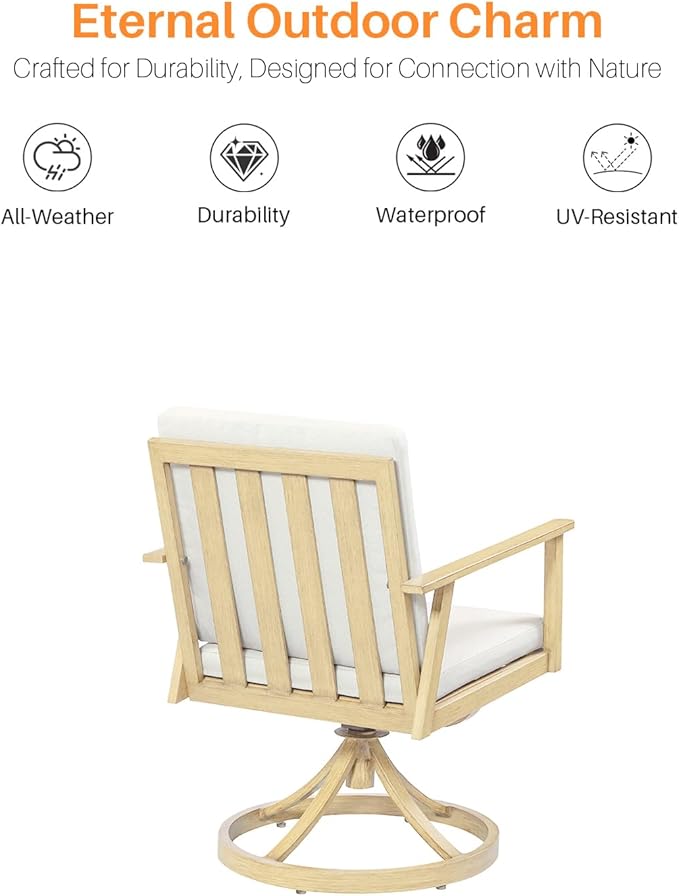 9 Pieces Outdoor Dining Set for 8, Never-Rust Aluminum Patio Dining Set with 2.2" Umbrella Hole, Outdoor Patio Furniture Set with 2 Swivel Chairs for Decks, Garden, Backyard, Maple Wood