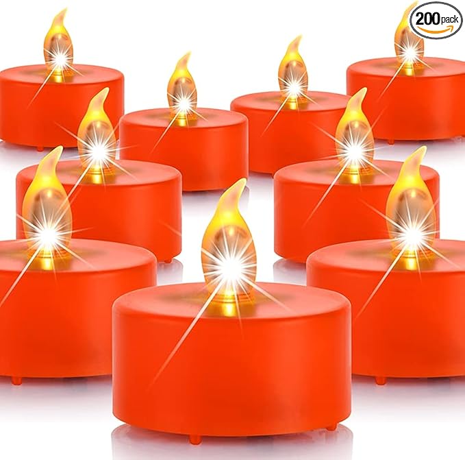 Battery Operated Tea Lights Candles - 12 Pack LED Tea Candles Lamp Realistic and Bright Flickering Holiday Gift Operated Flameless LED Votive Light for Seasonal & Festival Celebration (Orange)