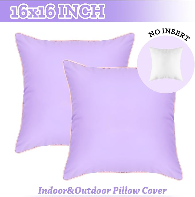 Pack of 2 Waterproof Silicone Leather Pillow Covers 16x16 Inches Fade-Resistant Durability Decorative Covers for Outdoor Garden Cushions Sunbrella Benches Patio Sofas Tents, Purple