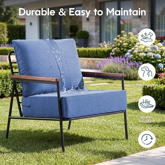 Luxury 22*24*6in Outdoor Patio Cushions, 2 Pieces Navy Blue Outdoor Cushion | 6'' Thick Outdoor Cushions, Water-Resistant, Reversible, Removable Cover, for Patio Chairs Sofa Couch Loveseat