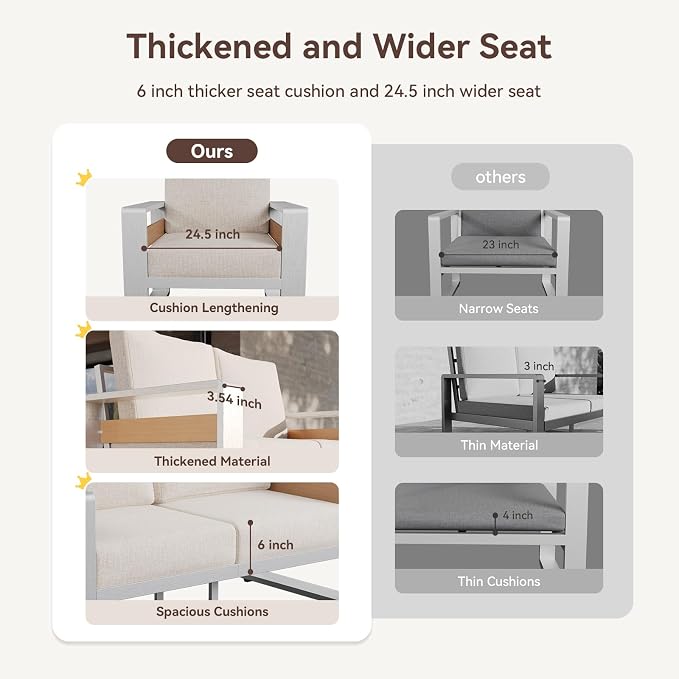 Aoxun Aluminum Patio Furniture Set, 7 Seats Luxury Metal Patio Conversation Sets with Coffee Table, Thick Cushions and Waterproof Cover, Sectional Outdoor Furniture Set for Backyard/Poolside, Beige