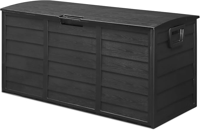 75 Gallon Resin Deck Box,Outdoor Large Resin Deck Box,Lockable Container for Patio Furniture Cushions Garden Tools (Black)