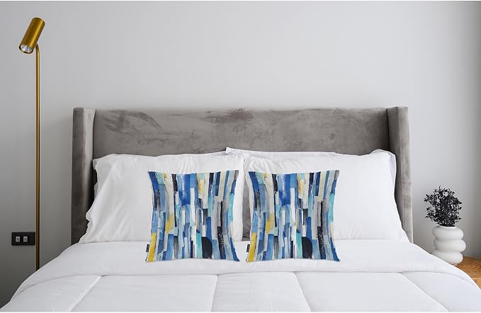 Swono Abstract Art Cozy Pillowcase Cushion Cover, Modern Watercolor Stripes Teals Decorative Throw Pillows Covers Outdoor Pillow Case for Home Office Dorm Sofa Picnic Car 18" X 18" 2 Pack, Blue