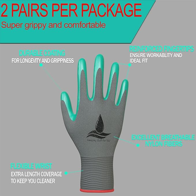 Garden Gloves Women and Men 2 pairs, Super Grippy Texture for Gardening and Work Activities - S,M,L Sizes (Small)