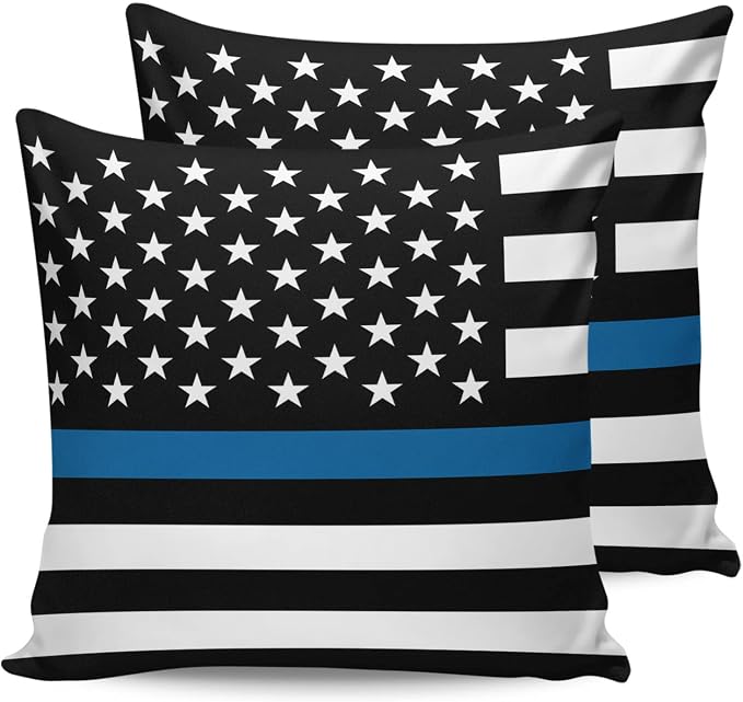 Outdoor Waterproof Pillow Covers Set of 2, Thin Blue Line Flag American Police Flag Honoring Law Enforcement Officers Patio Throw Pillow Covers, Decorative Cushion Case for Sofa Furniture, 24x24 Inch