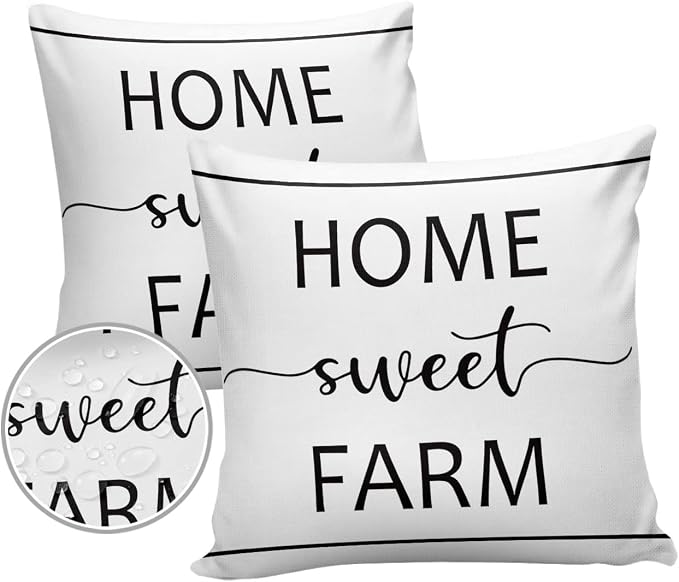 Outdoor Waterproof Pillow Covers for Patio Furniture Home Sweet Farm Decorative Throw Pillow Cover Farmhouse Funny Quote Pillowcases Set of 2 Cushion Case for Sofa Couch Chair Home Decor 26x26 inch