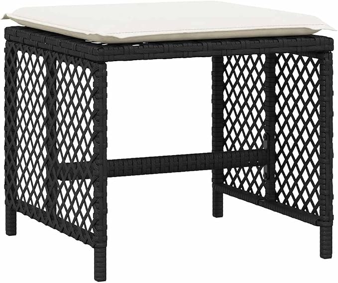 9 Piece Outdoor Dining Set with Rectangular Solid Acacia Wood Table, Black PE Rattan High-Back Chairs and Stools, Removable Cushions for Patio Garden