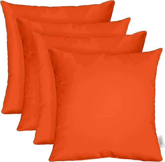 RSH DECOR Made with Indoor/Outdoor All Weather Sunbrella Fabric, Decorative Accent Pillows for Patio Furniture, Reversible, 17" x 17", Canvas Melon - Set of 4 Square Throw Pillows - Made in USA