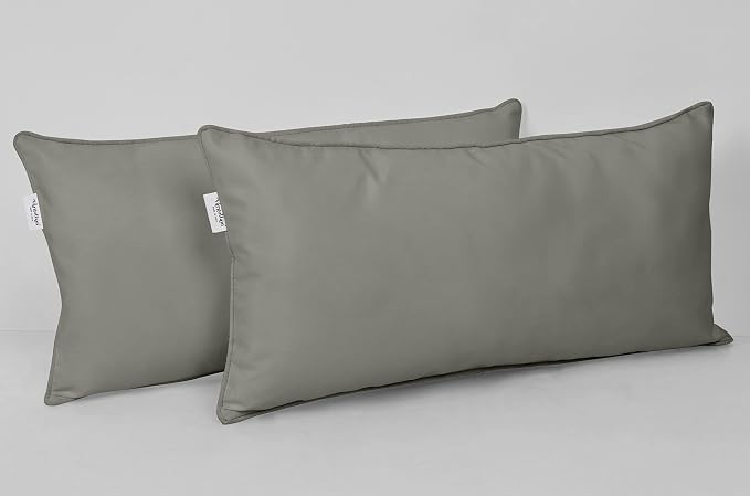 Indoor/Outdoor Polyester Fabric Lumbar Pillow Cover, All-Weather Waterproof Rectangular Cushion Case for Patio Furniture, 12 x 20 Set of 2 -Gray